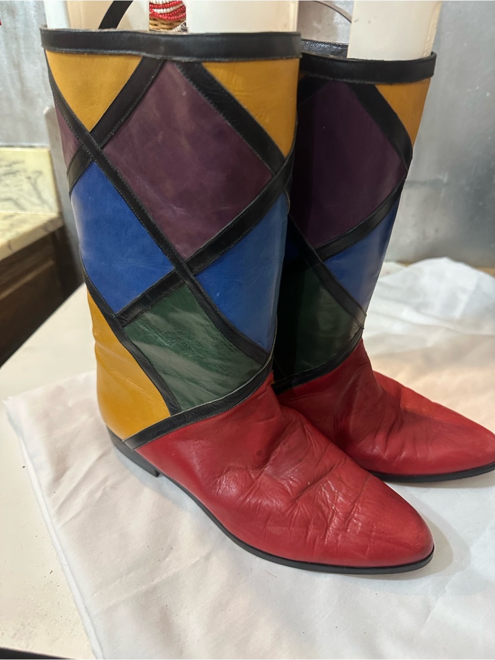 Van Eli Multicolor Patchwork Leather Boots - Red, Yellow, Blue, Green, Purple